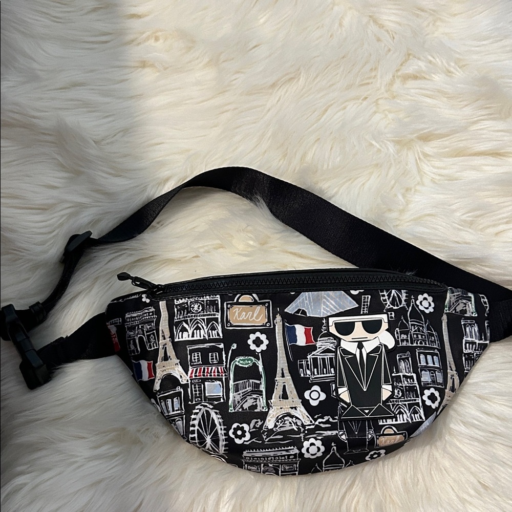 Karl Lagerfeld Black and White Graphic Belt Bag